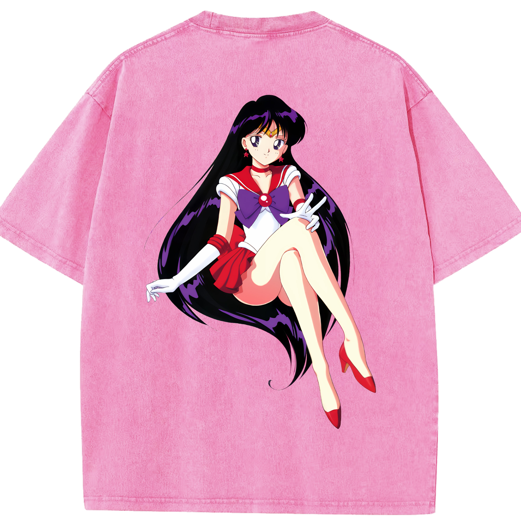 （画像用） 美少女戦士セーラームーン 火野レイ ひの レイ Sailor Moon Hino Rei （セーラーマーズ,Sailor Mars） 綿100% ヴィンテージ風 半袖Tシャツ（背面プリント）